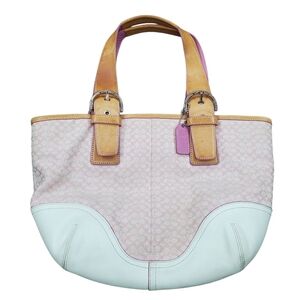 Coach Mini Rear Shoulder Bag Leather And Logo Cavas Pink And White